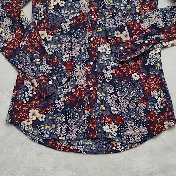 Adriano Goldschmied Women's Size XS Silk Blouse Snap Button Floral Western Boho - Picture 3 of 15